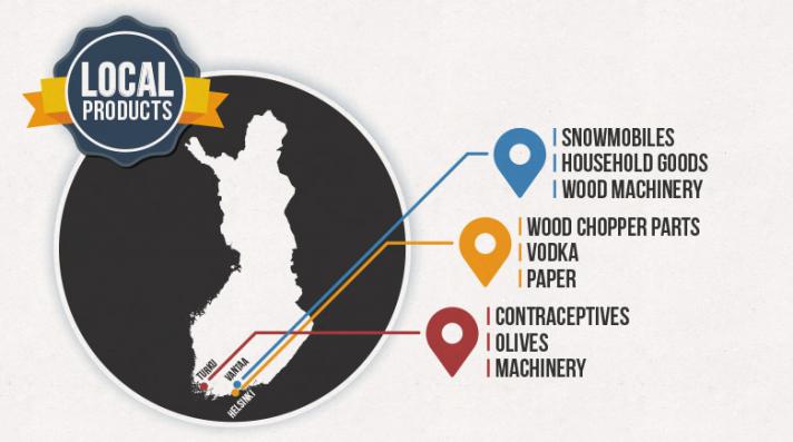 A map of Finland, showing Turku, Vantaa and Helsinki