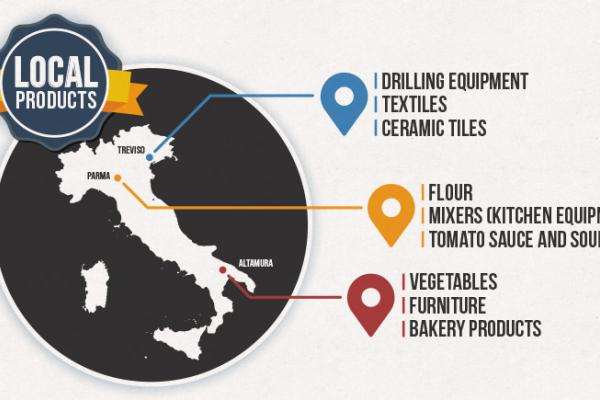 A map of Italy, showing Treviso, Parma, and Altamura